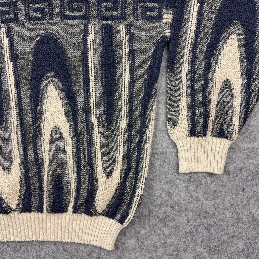 VTG Mondo Sweater Mens Medium Beige Gray Abstract Geometric 3D Knit Italy 90s
